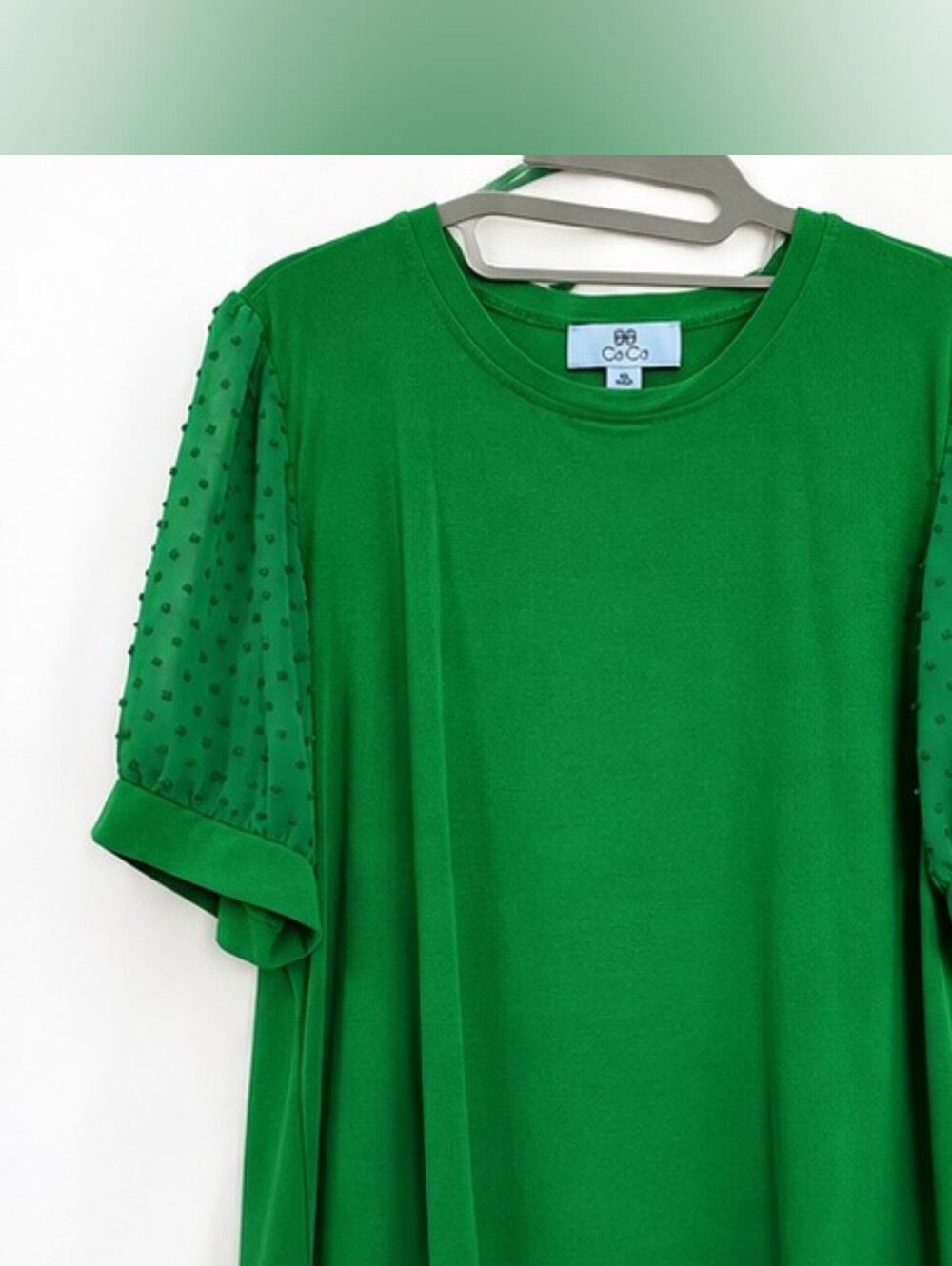 CeCe Lush Green Clip Dot Puff Sleeve Top Blouse, XL